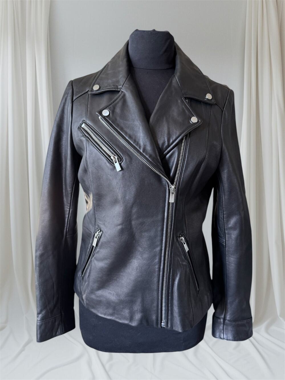 Women's Leather Motorcycle Jacket, Medium